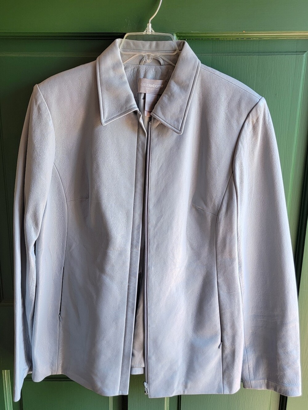 Liz Claiborne Baby Blue Leather Zip Jacket Sz 14 - Picture 3 of 6